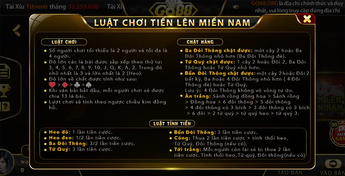 Tiến lên Miền Nam go88 là thể loại game bài thân thuộc của người Việt Nam