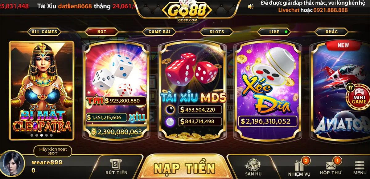 Go 88 địa chỉ cá cược có vô vàng tựa game hấp dẫn