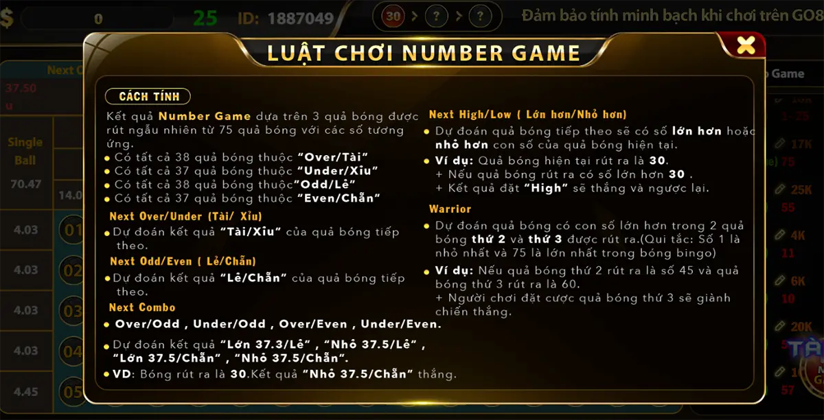 Luật chơi chi tiết của Number game tại Go88 