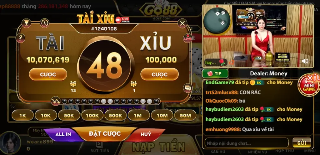 Cửa đặt cược đa dạng tại Tài Xỉu Go88 