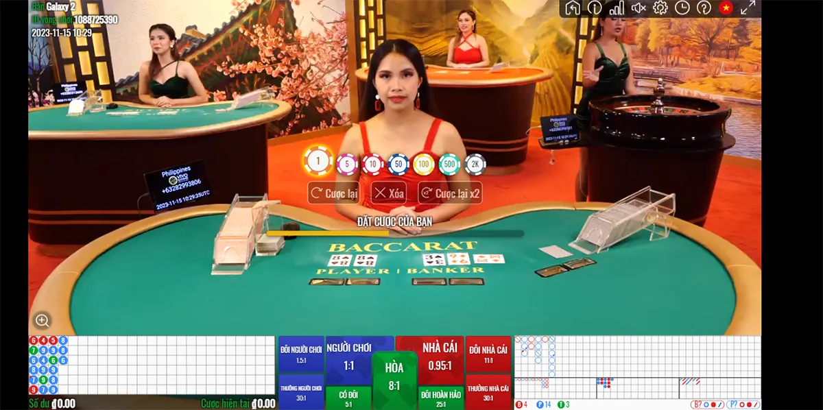 Baccarat tại Live Casino Go88 có hơn 6 bàn chơi