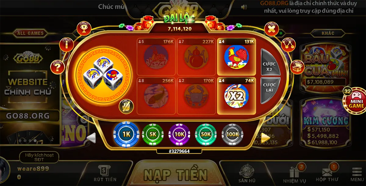 Thử sức bản thân với tựa game Bầu Cua đình đám tại Go88 