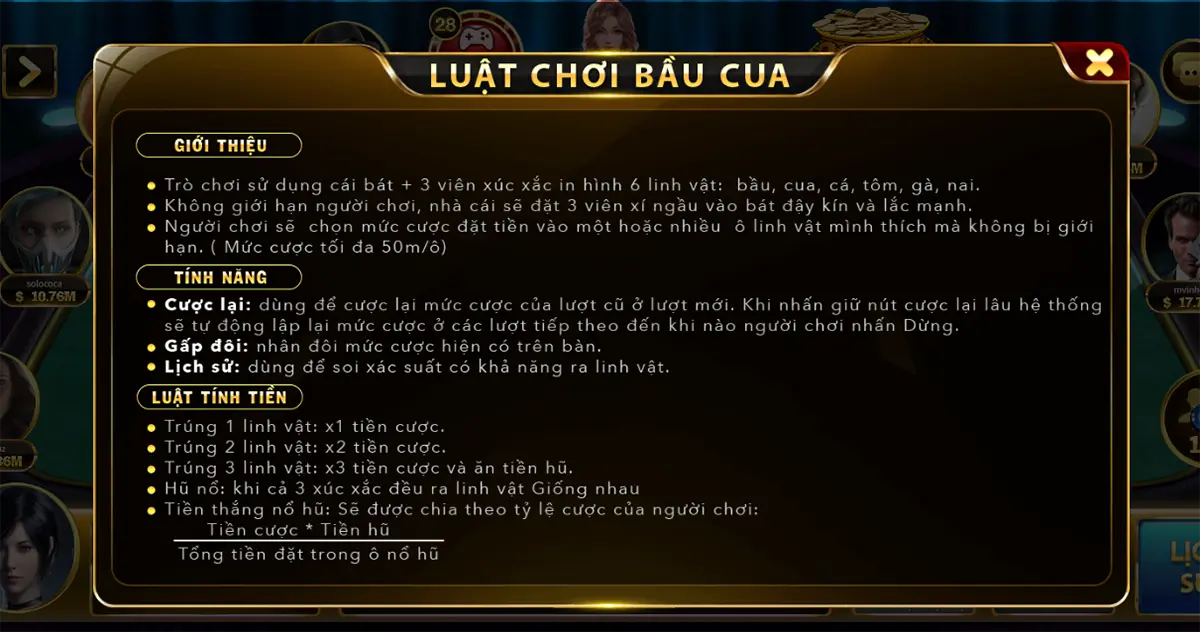 Các tính năng hiện đại có tại game Bầu Cua Go 88