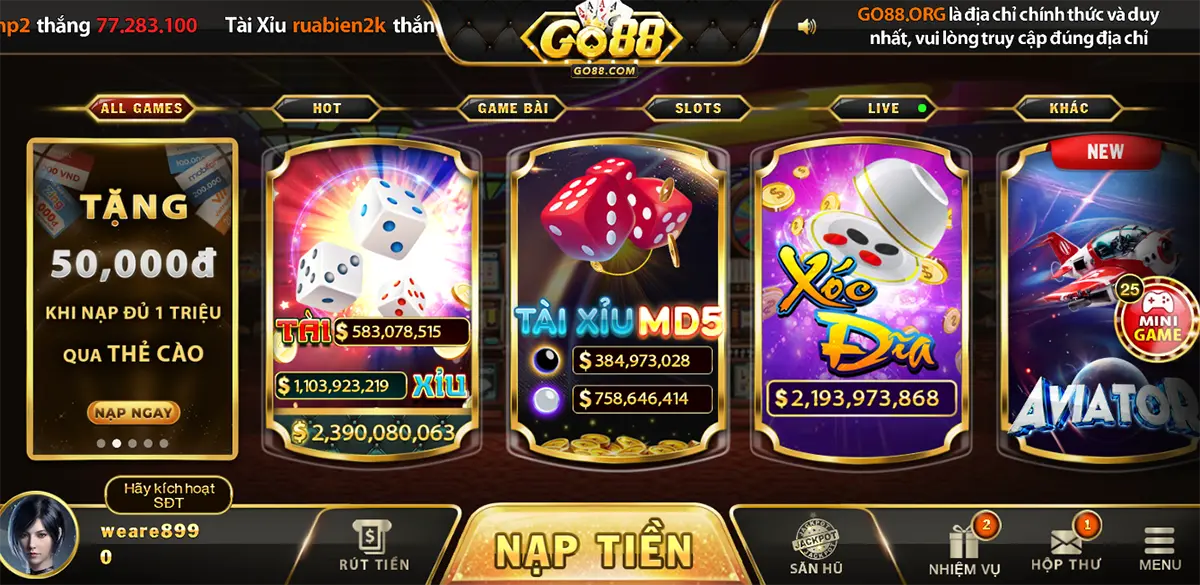 Go88 là số 1 trong trong top 3 app game tài xỉu uy tín trên thị trường