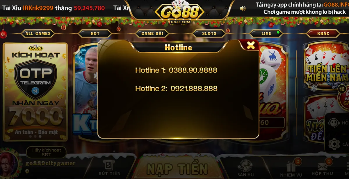 Liên hệ Go88 thông qua số hotline trên trang chủ cổng game