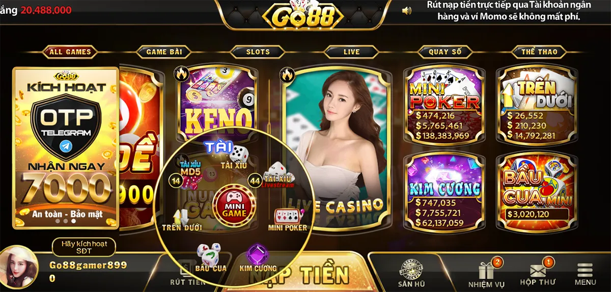 Hệ thống trò chơi ở cổng game bài đổi thưởng Go88