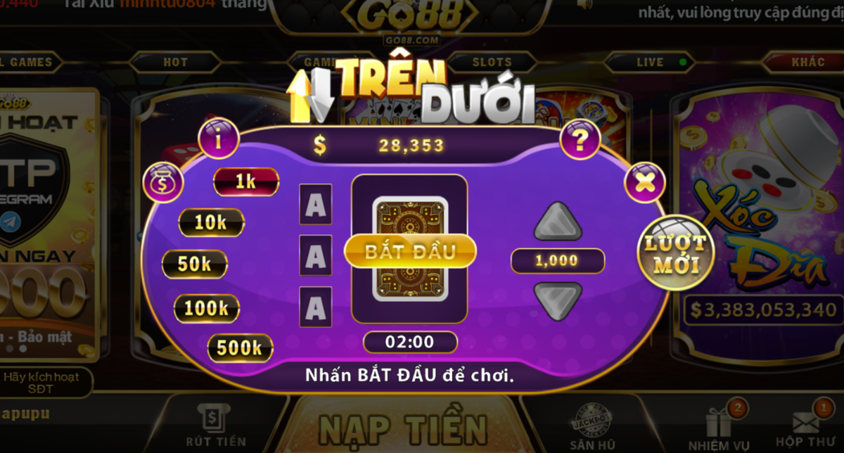 Hướng dẫn tham gia mini game Trên Dưới