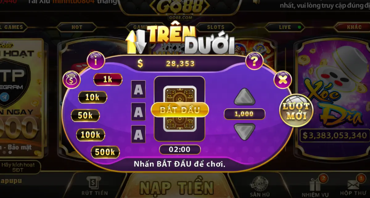 Cách chơi mini game trên dưới