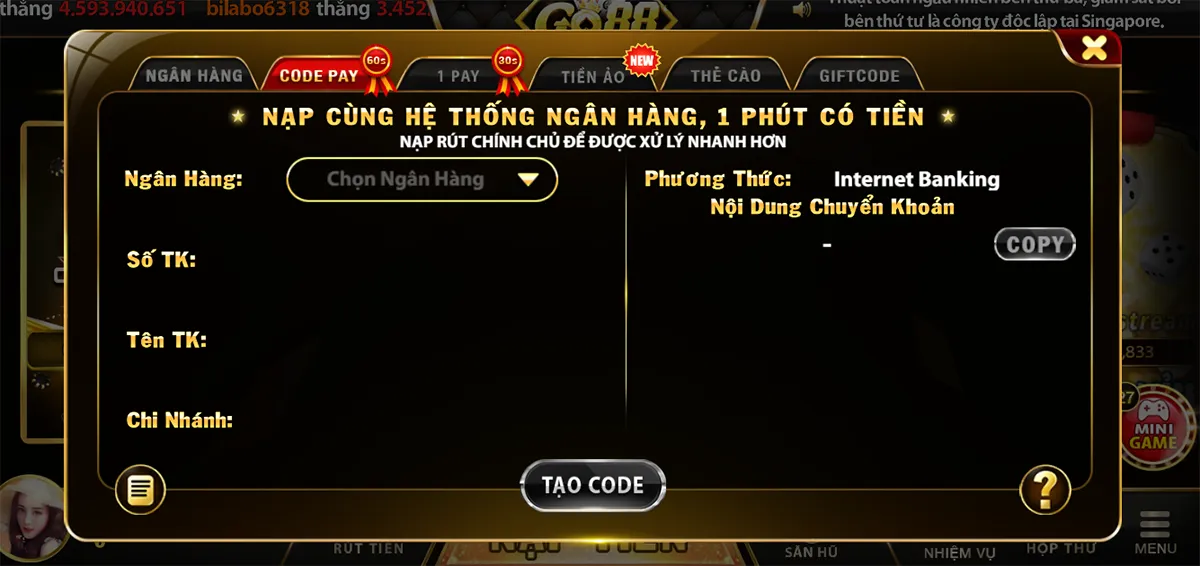 Luôn nạp tiền đầy ví để tham gia chơi trọn vẹn Go88