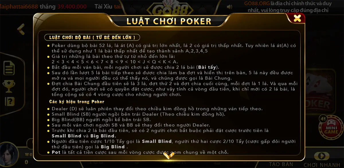 Hướng dẫn chơi bài Poker Go88 Online cực kỳ chi tiết