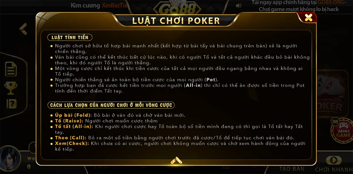 Phần giao diện không có điểm nào chê của mini Poker