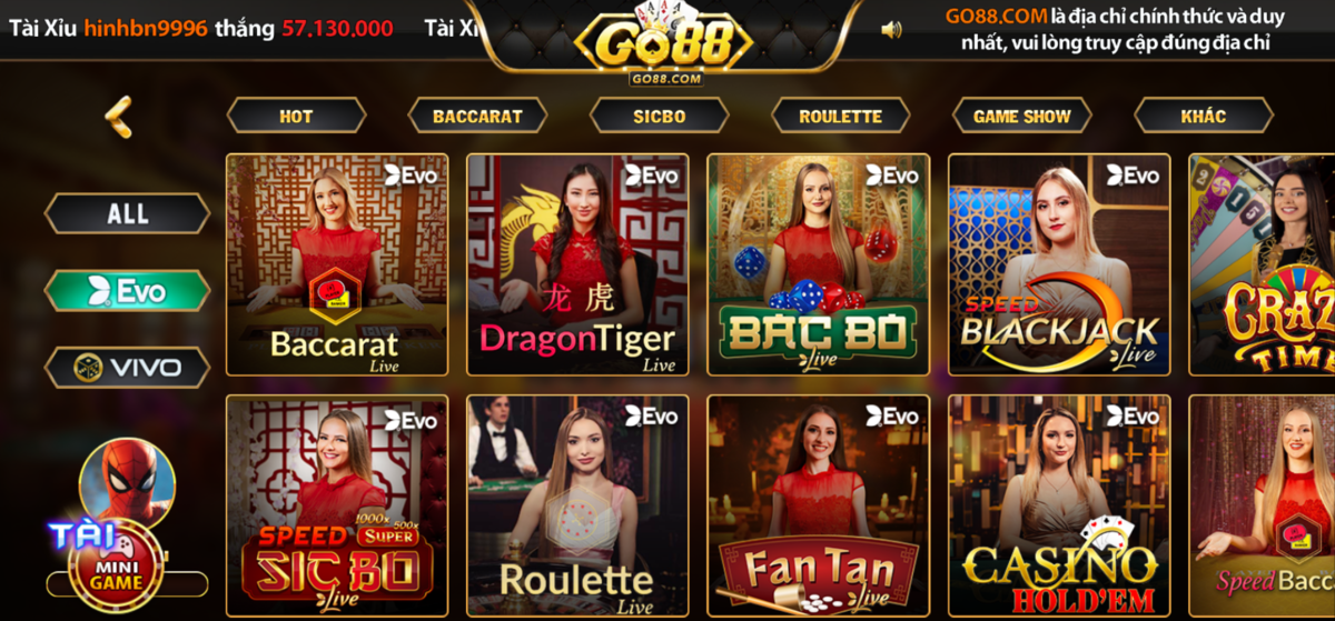 Đôi nét về sảnh Evo Casino Go88